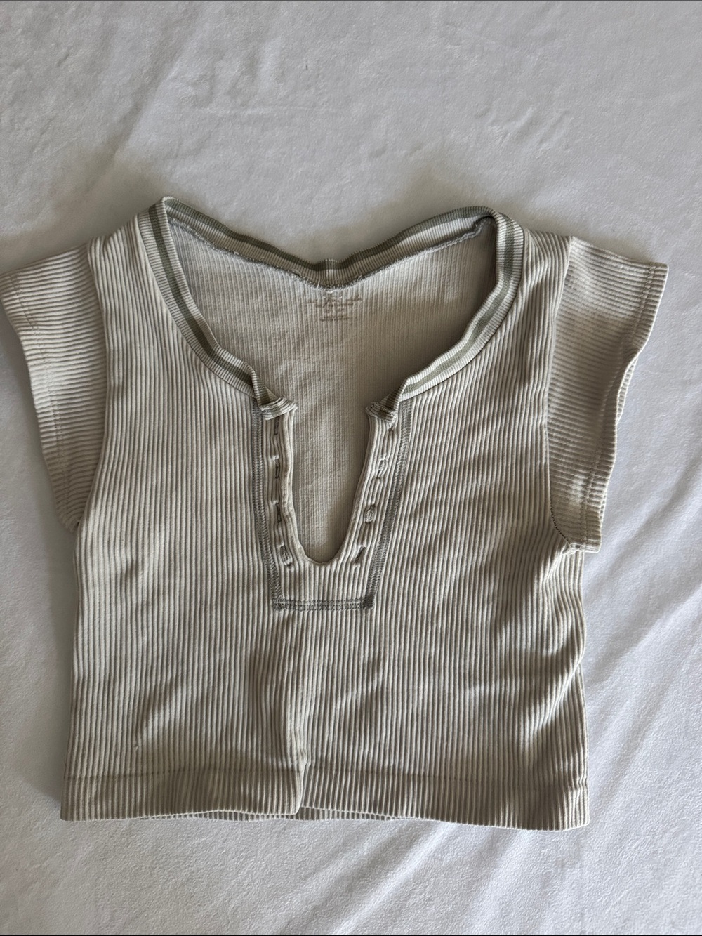 Out From Under Urban Outfitters Ribbed Short Sleeve Top in Light Beige